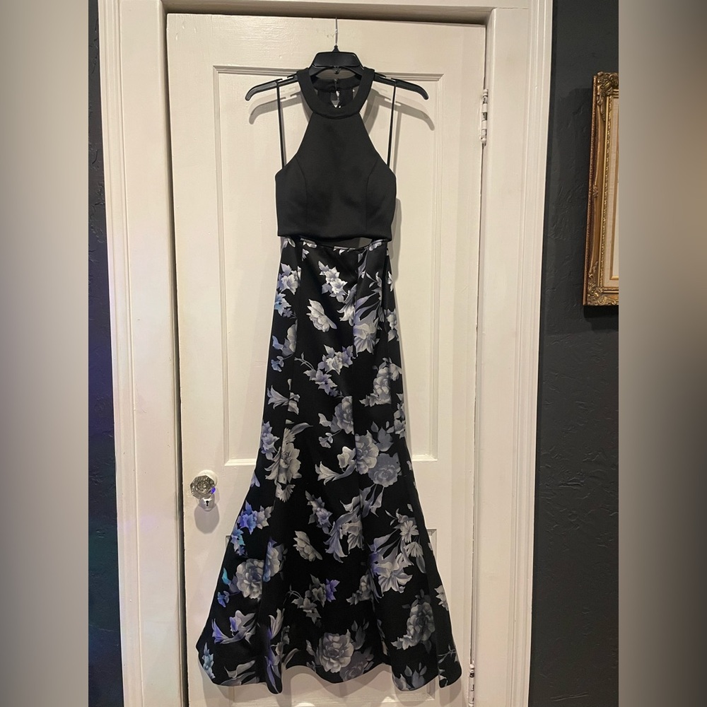 Sequin Hearts Black and Blue Floral Maxi Dress